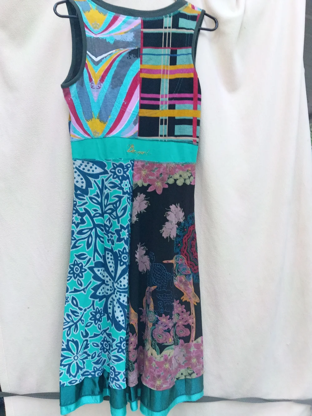 Desigual Turquoise Navy Floral Patchwork V‑Neck Midi Dress - Picture 4 of 6
